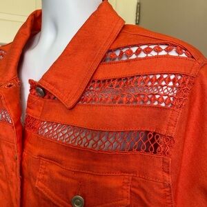 Women's Orange Lace Detail stretch Denim Jacket